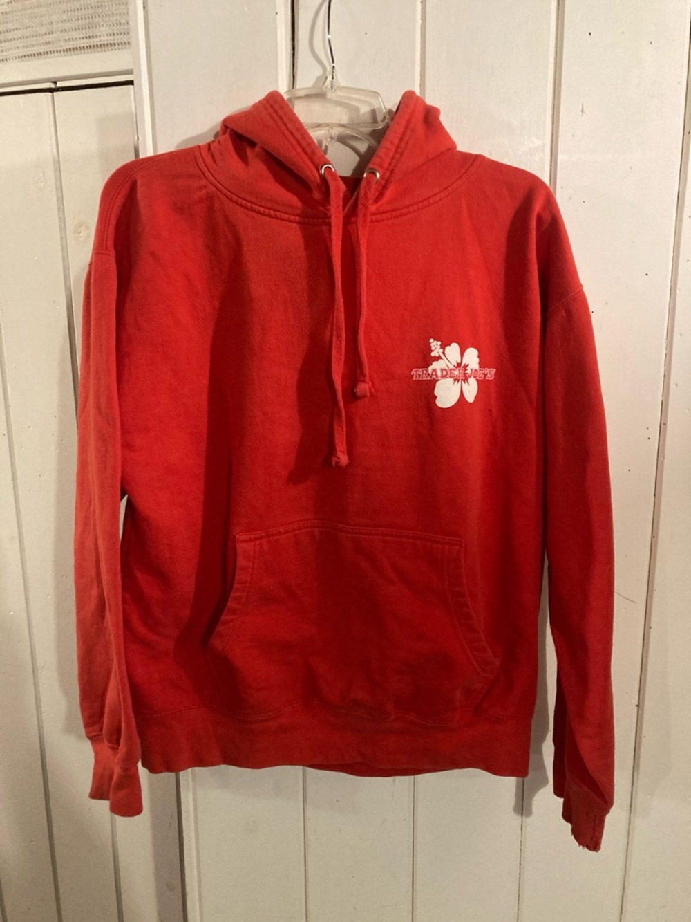 Trader Joe’s Red Pullover Hoodie with Small White Floral Logo